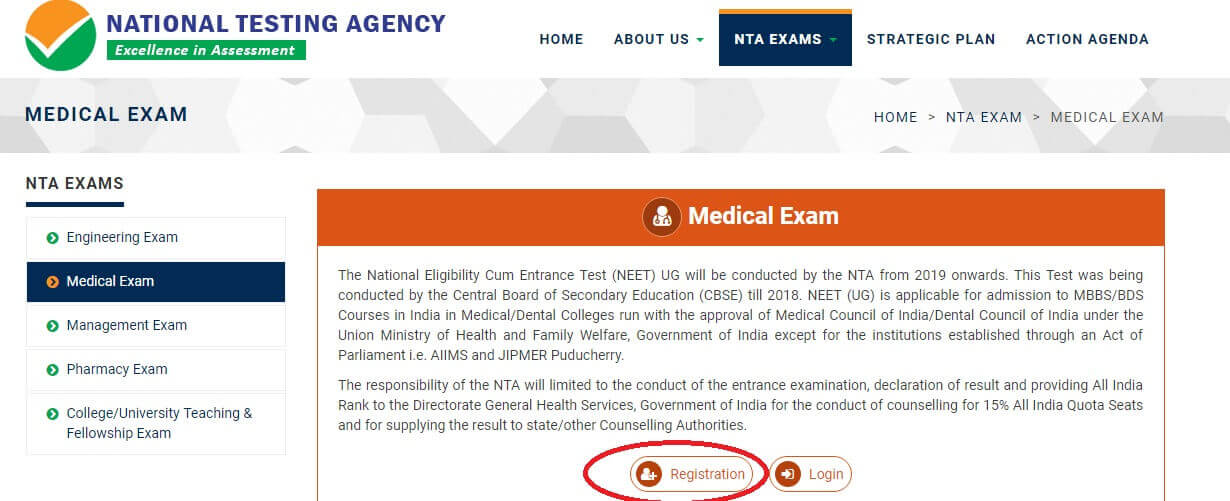 NTA NEET 2019 Registration