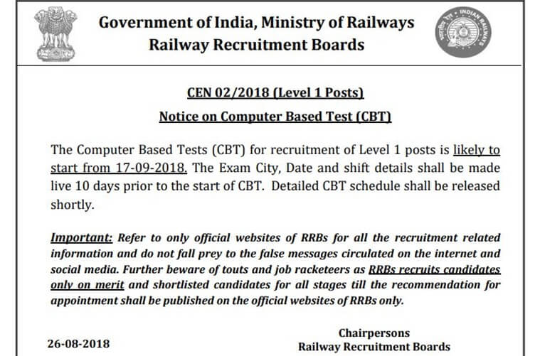 RRB Group D Vacancy Admit Card